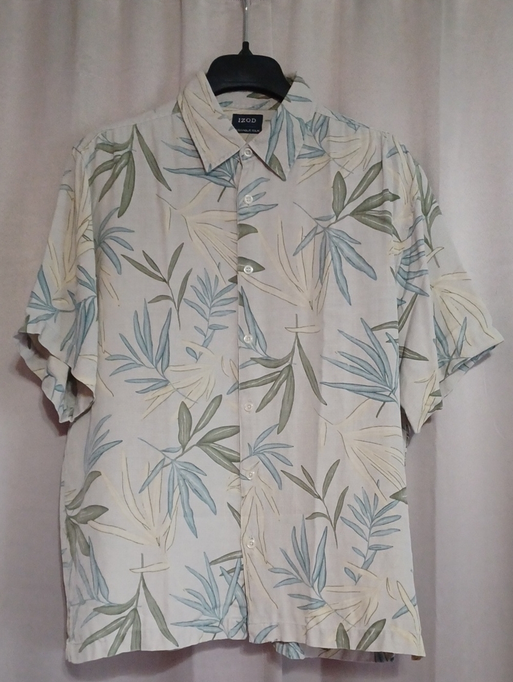 Izod Luxury Washable Silk Tropical Palm Leaf Button-Down Shirt Men's Size L